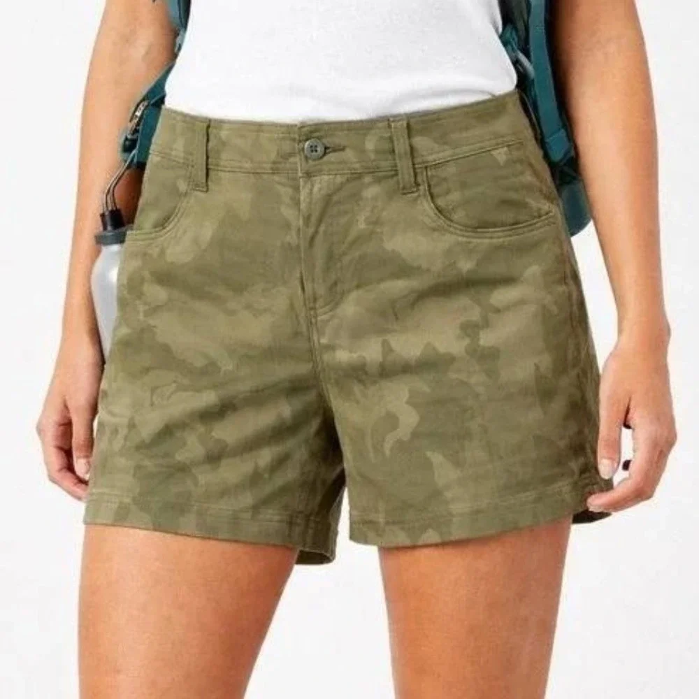 Prana Halle Standard Fit Shorts Sage Camo Hiking‎ Stretch Outdoor Sz 12 5in